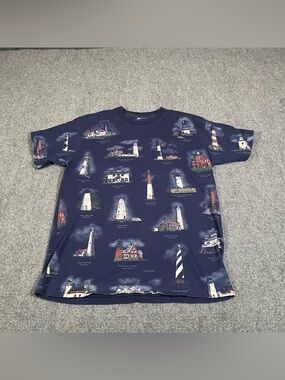 vintage Lighthouse Shirt Men’s Medium 90s Y2K Aop beach ocean nature tourist